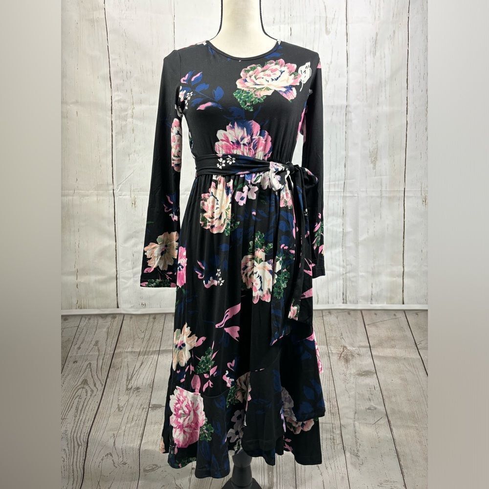 NWT Levaca Tango Dress Floral Pink Purple Flowers Belted - Picture 7 of 7